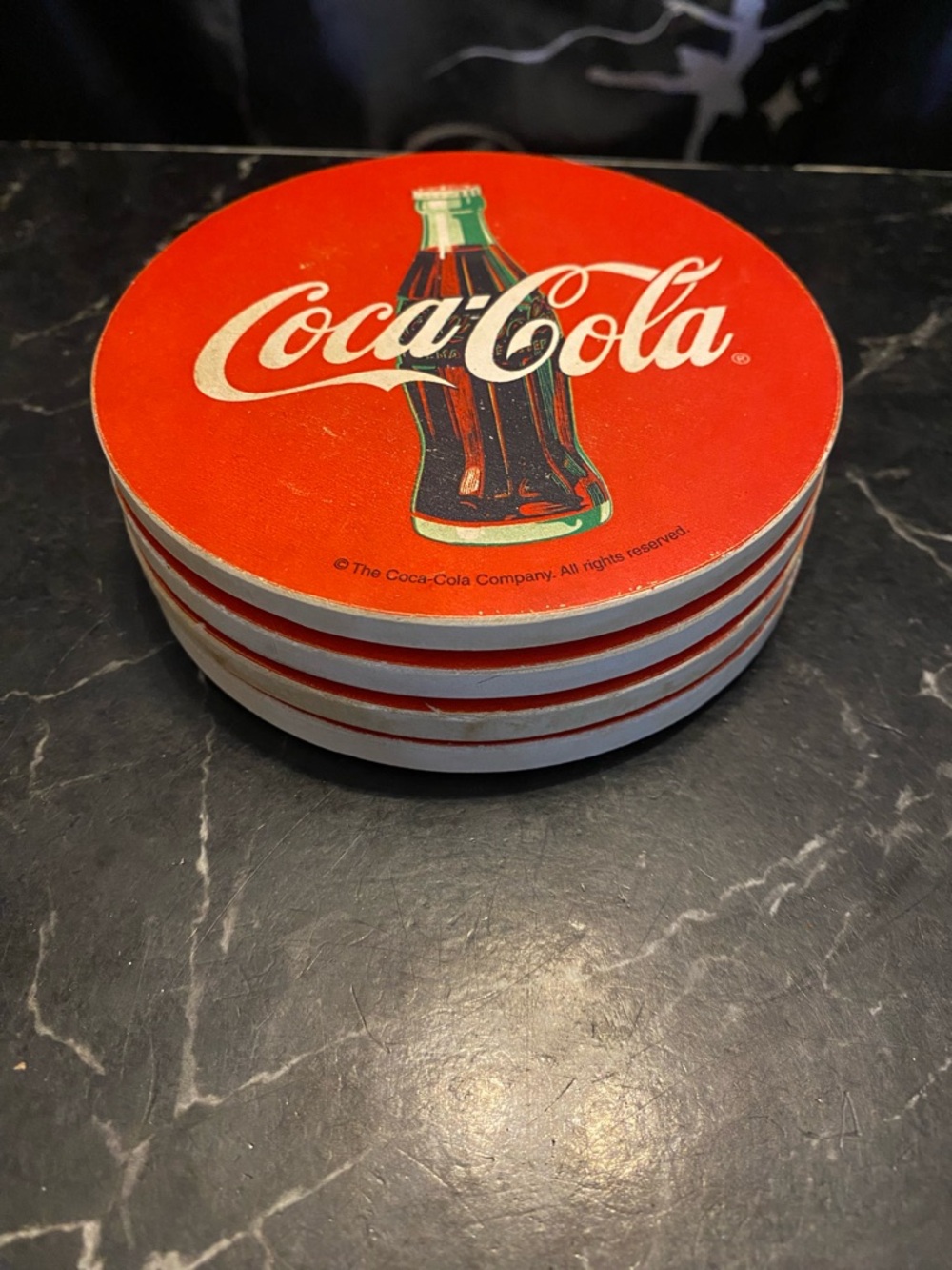 Coca-Cola Red Round Logo Ceramic Coaster Stack-set of 4